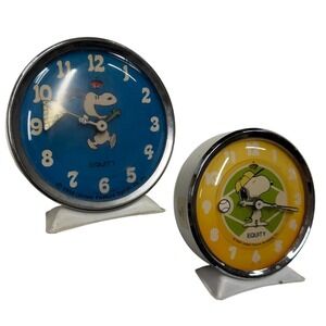 Vintage 1958 Equity Snoopy Alarm Clock Set 2pc Peanuts Baseball Butterfly Net